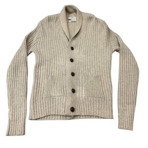 Lord‎ Jeff Marlborough Cardigan Sweater Mens Large Wool Blend Shawl Collar Beige